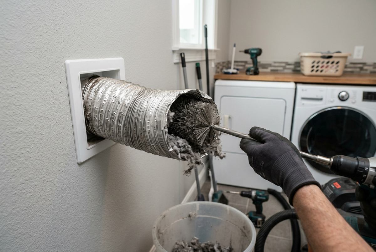 Dryer Vent Cleaning technician at work